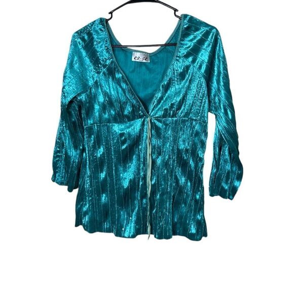 es.se Tops - Vintage es.se Y2K Green Velvet Milkmaid Long Sleeve Top